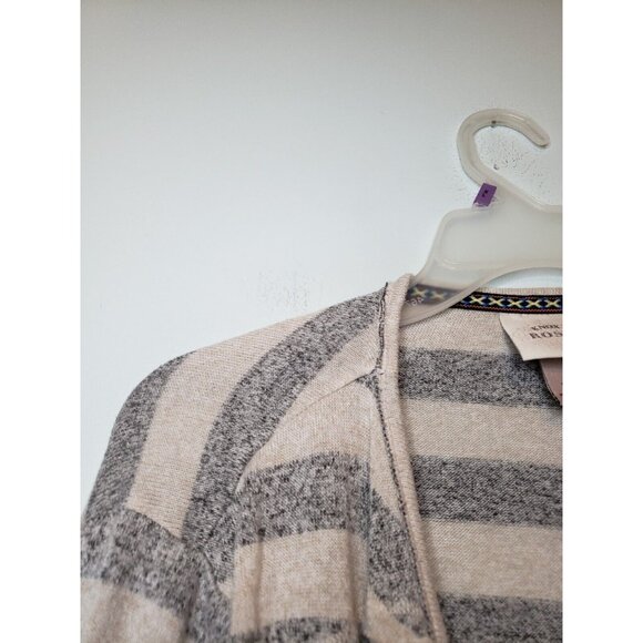 Knox Rose Womens L Cardigan Open Front Long Sleeve Gray Stripe Waterfall Stretch - Picture 4 of 6